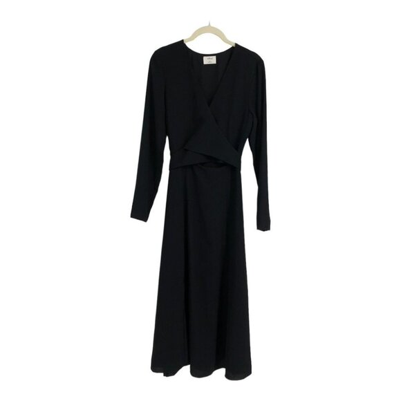 Aritzia Wilfred Black Aubagne Midi Dress Adjustable Wrap w/optional cutout 10 - Picture 2 of 16